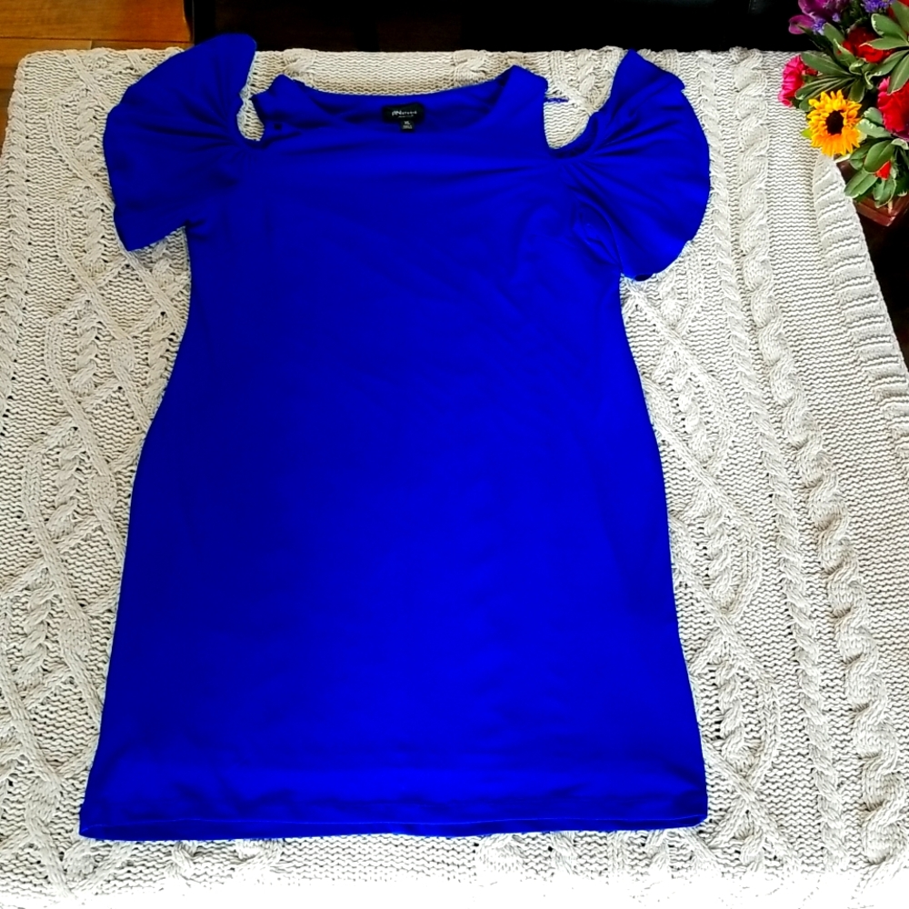 Cobalt blue cold shoulder dress